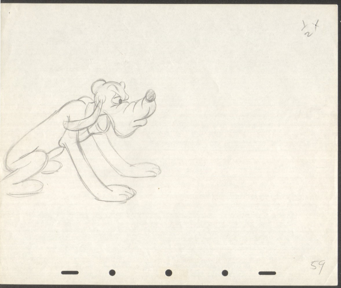 1930\'s/1940\'s WALT DISNEY PLUTO ORIGINAL PRODUCTION DRAWING ANIMATION ART PAGE