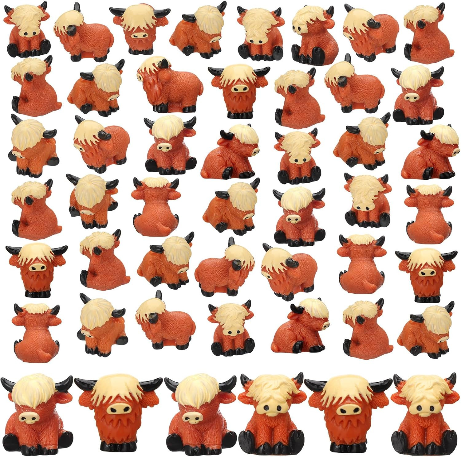 50 Pcs Mini Resin Highland Cow Figurines Bulk Mini Cow Figurines Cute Resin Mini