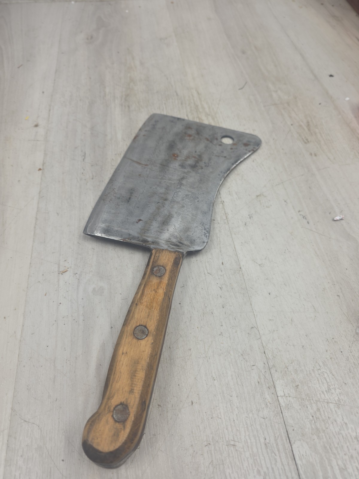 Antique Fulton tool company meat cleaver butcher knife READ AD