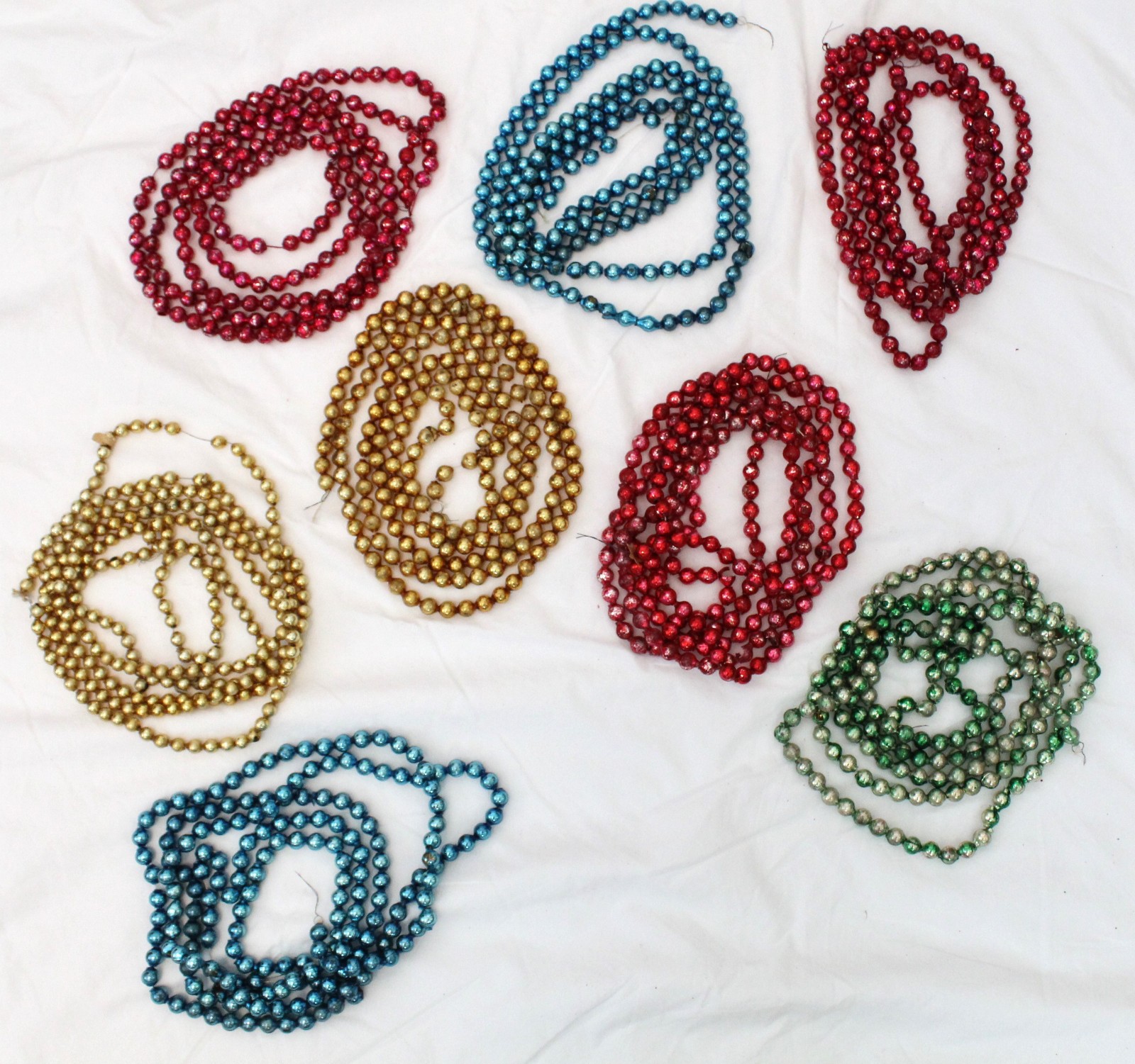 63 ft Vintage Glass Beaded Bead Christmas Tree Garland Blue, Red, Gold Green LOT