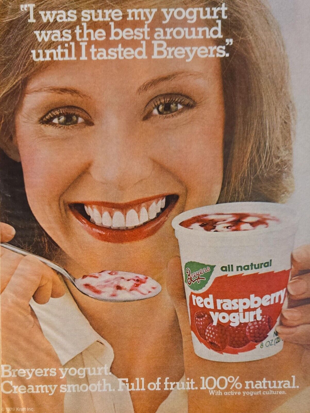 1980 Breyers Red Rasberry Yogurt Vintage Print Ad Kraft Foods Creamy Smooth