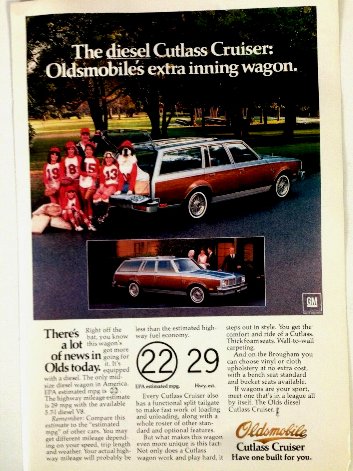 1979 Oldsmobile Diesel Cutlass Cruiser Station Wagon Print Ad Extra Inning