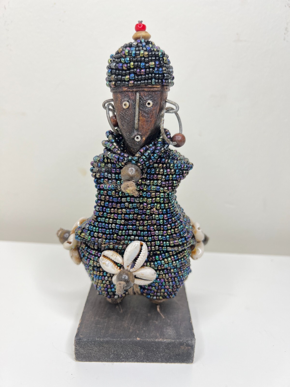 Namji african fertility doll hand carved wood w/ beads 7\