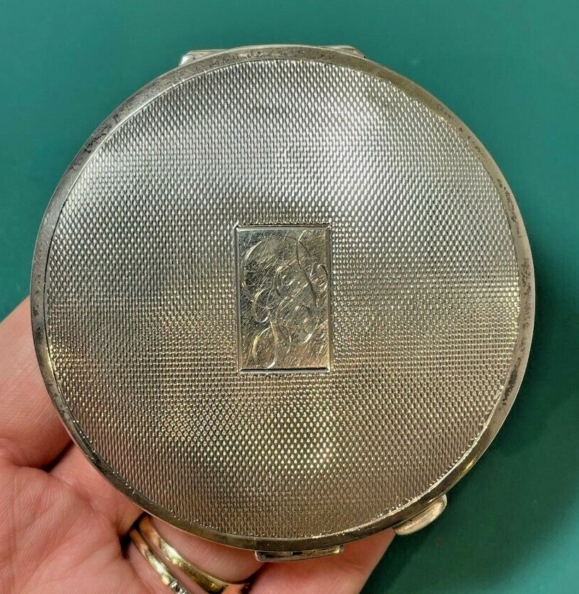 Antique Hallmarked British Monogram Engraved JER Silver Compact Mirror 77g Antique Hallmarked British Monogram Engraved JER Silver Compact Mirror 77g