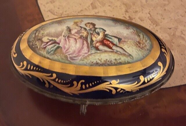 Sevres style antique jewelry box Signed