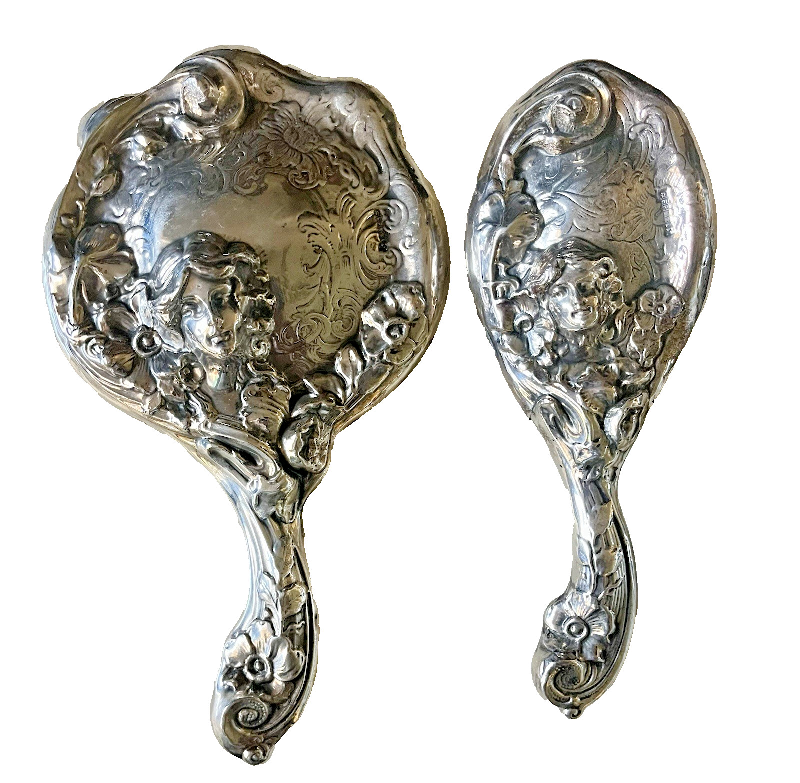 Vintage EPNS Art Nouveau Style Vanity Set- Hand Mirror & Brush Silver Plated