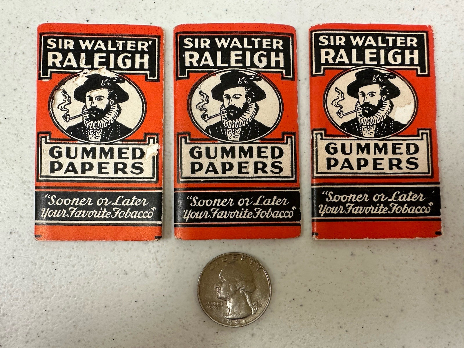 3 Vintage 1930s Sir Walter Raleigh Gummed Cigarette Rolling Papers B&W Tobacco