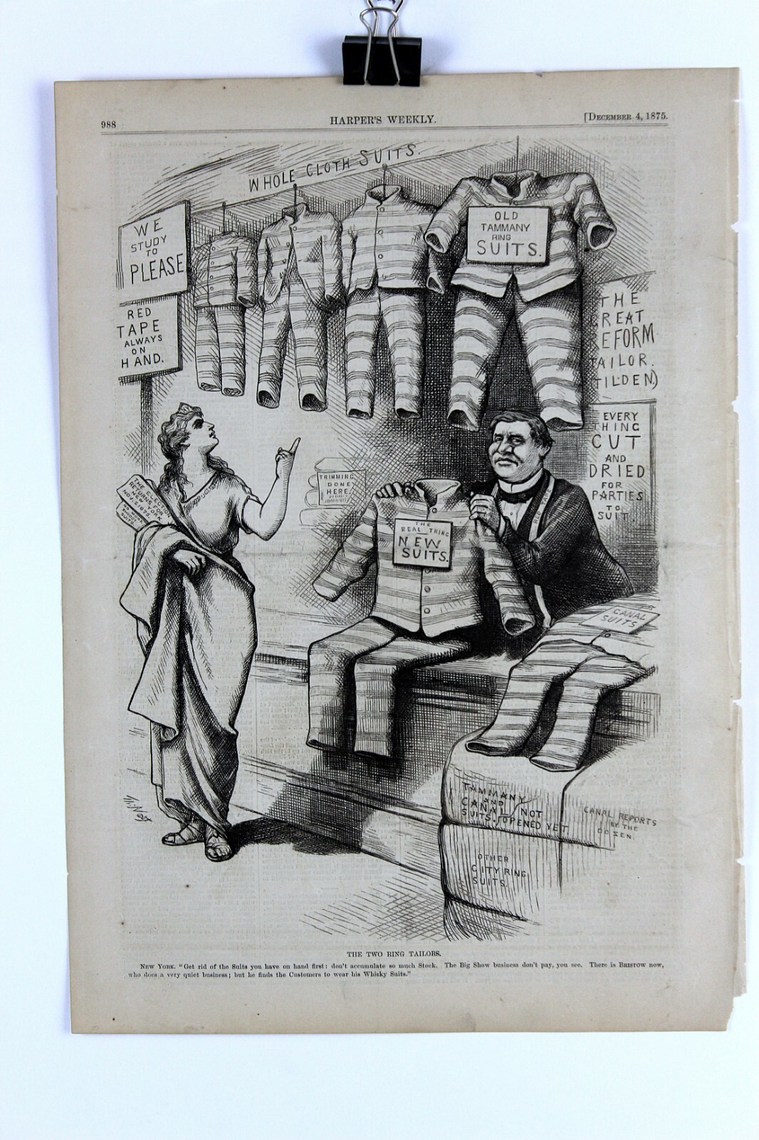 Authentic 1875 Wood Engraving Great Reform Tailor by Thomas Nast RARE