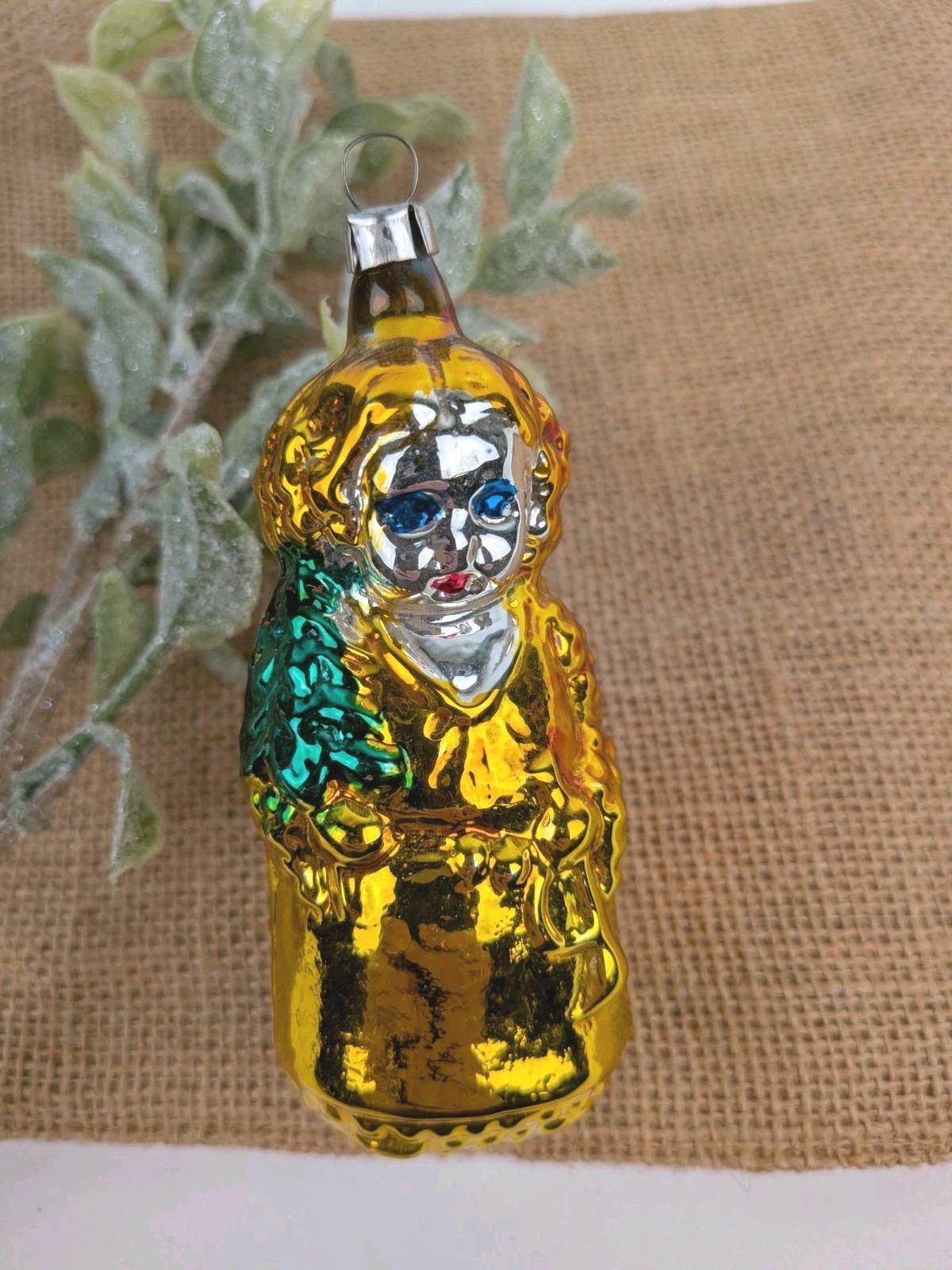 Vintage West Germany Glass Angel Holding Tree Ornament