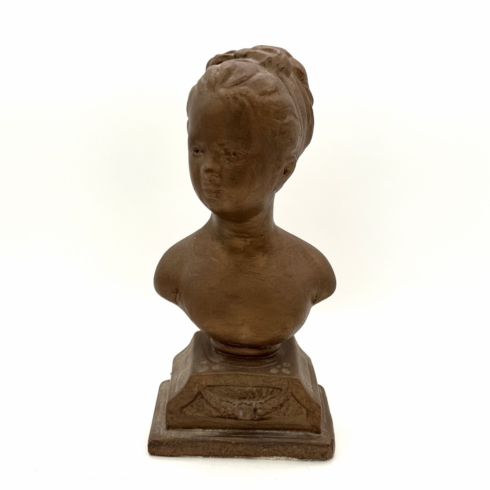 Vtg Houdon Bust of Louise Brongniart French Girl Terracotta Sculpture 10 X 4.5in