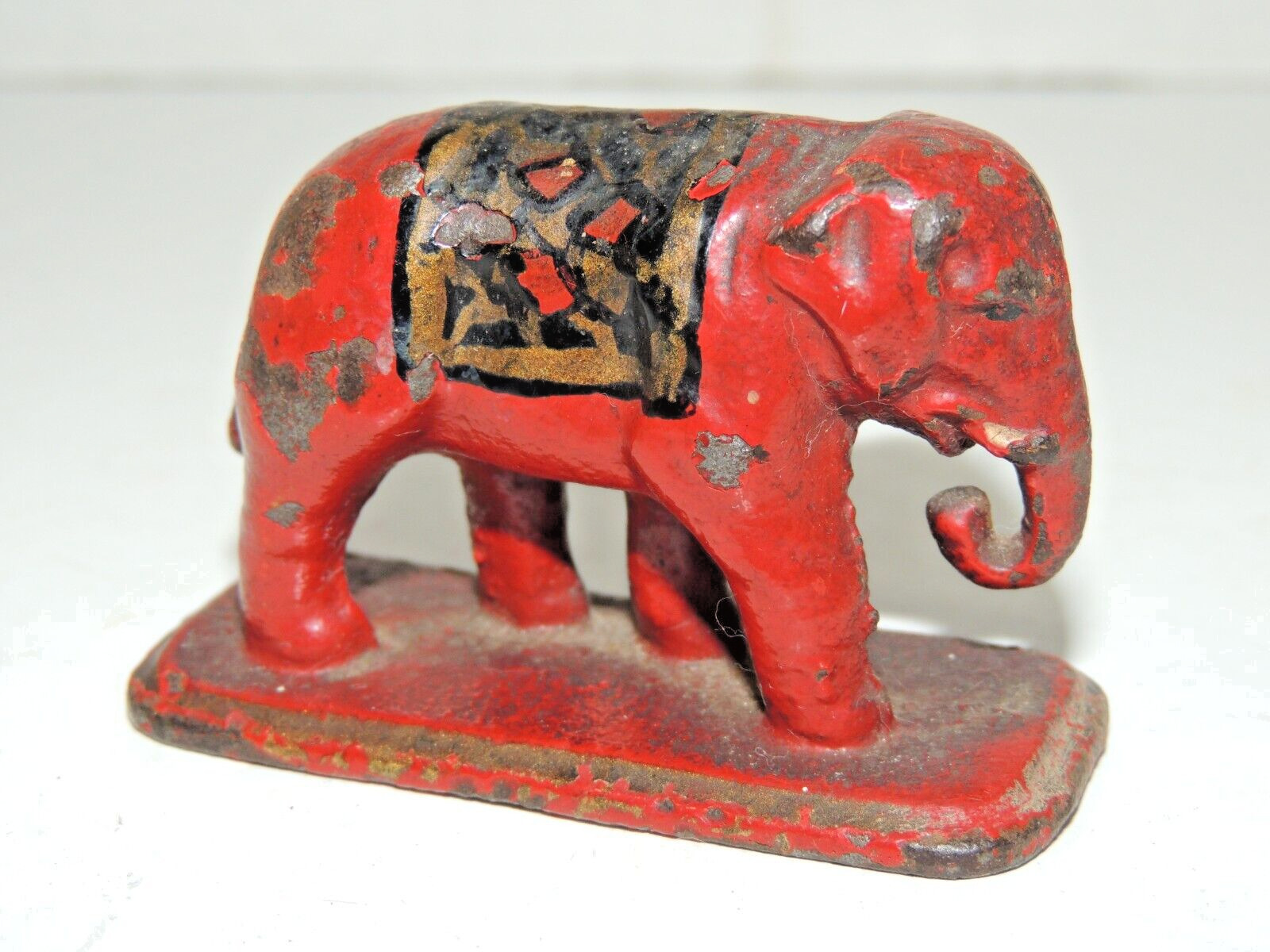 Vintage Cast Iron Elephant Paperweight on Base, Painted