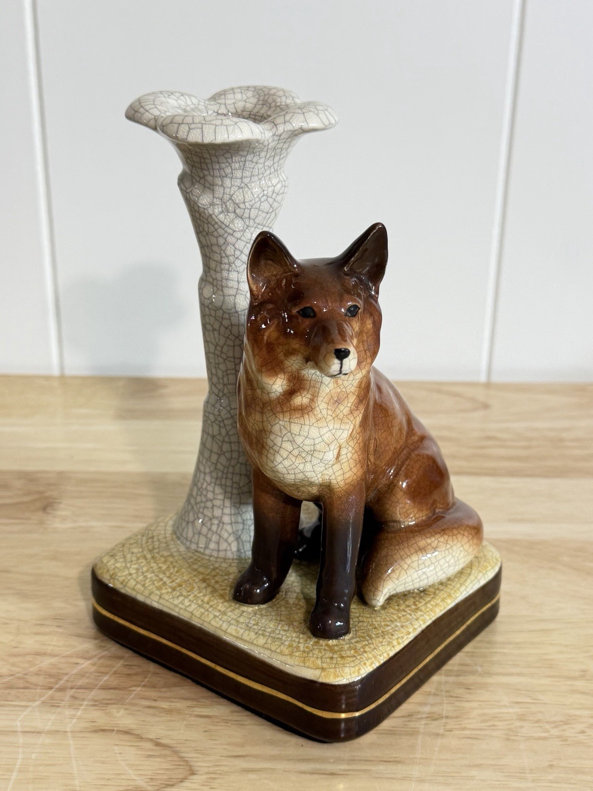 Takahashi San Francisco One Red Fox Ceramic Candle Stick Taper Holder Figurine