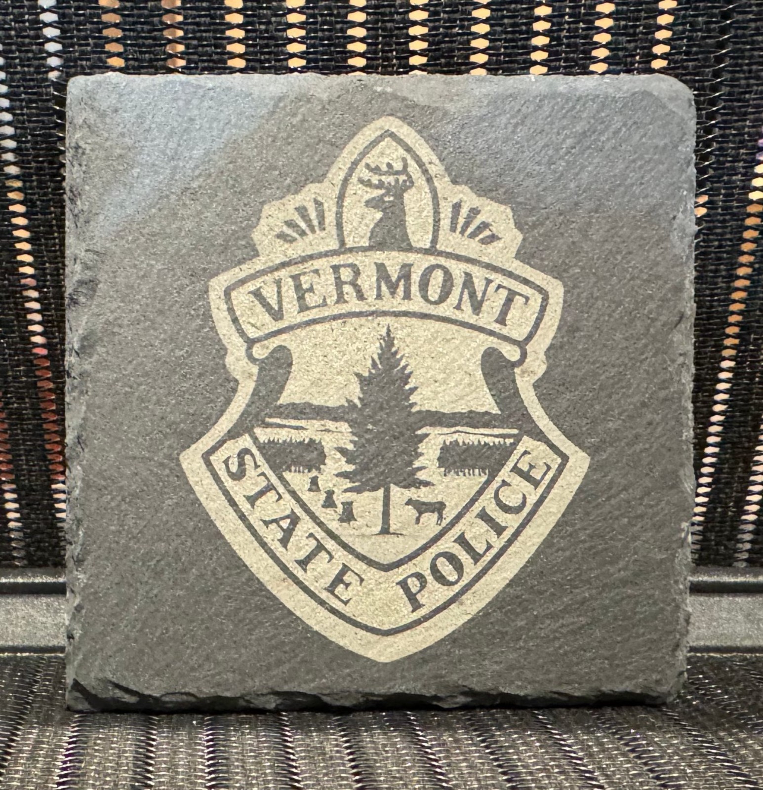 Vermont State Police Seal Slate Drink Coaster Rectangle Engraved Law Enforcement