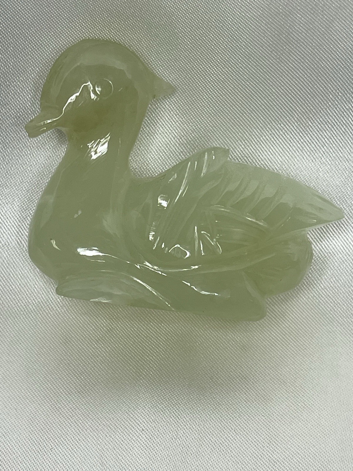Vintage Signed Jade Mandarin Duck Netsuke 