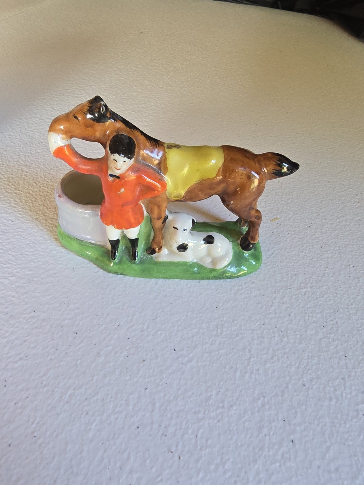vintage occupied japan Ceramic Horse & Jockey Figurine match/ring holder
