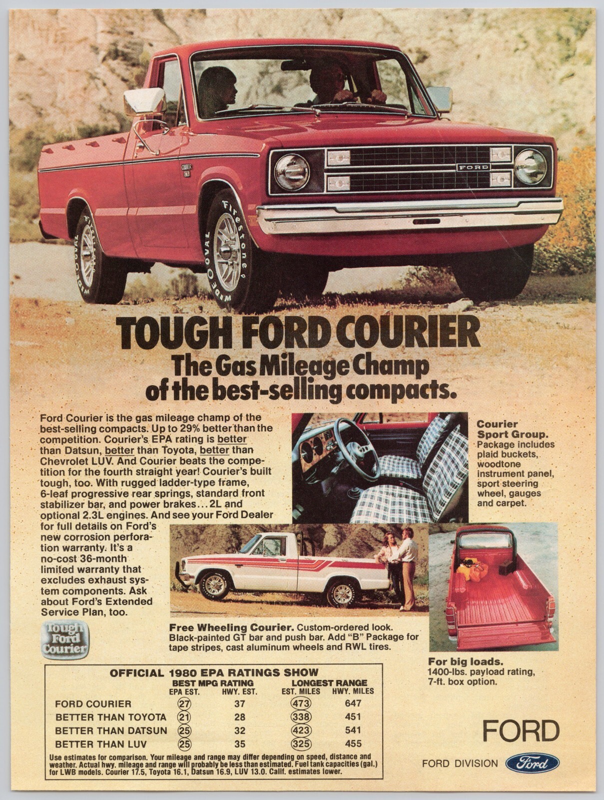 1980 Ford Courier Red Pickup Truck Vintage Ad