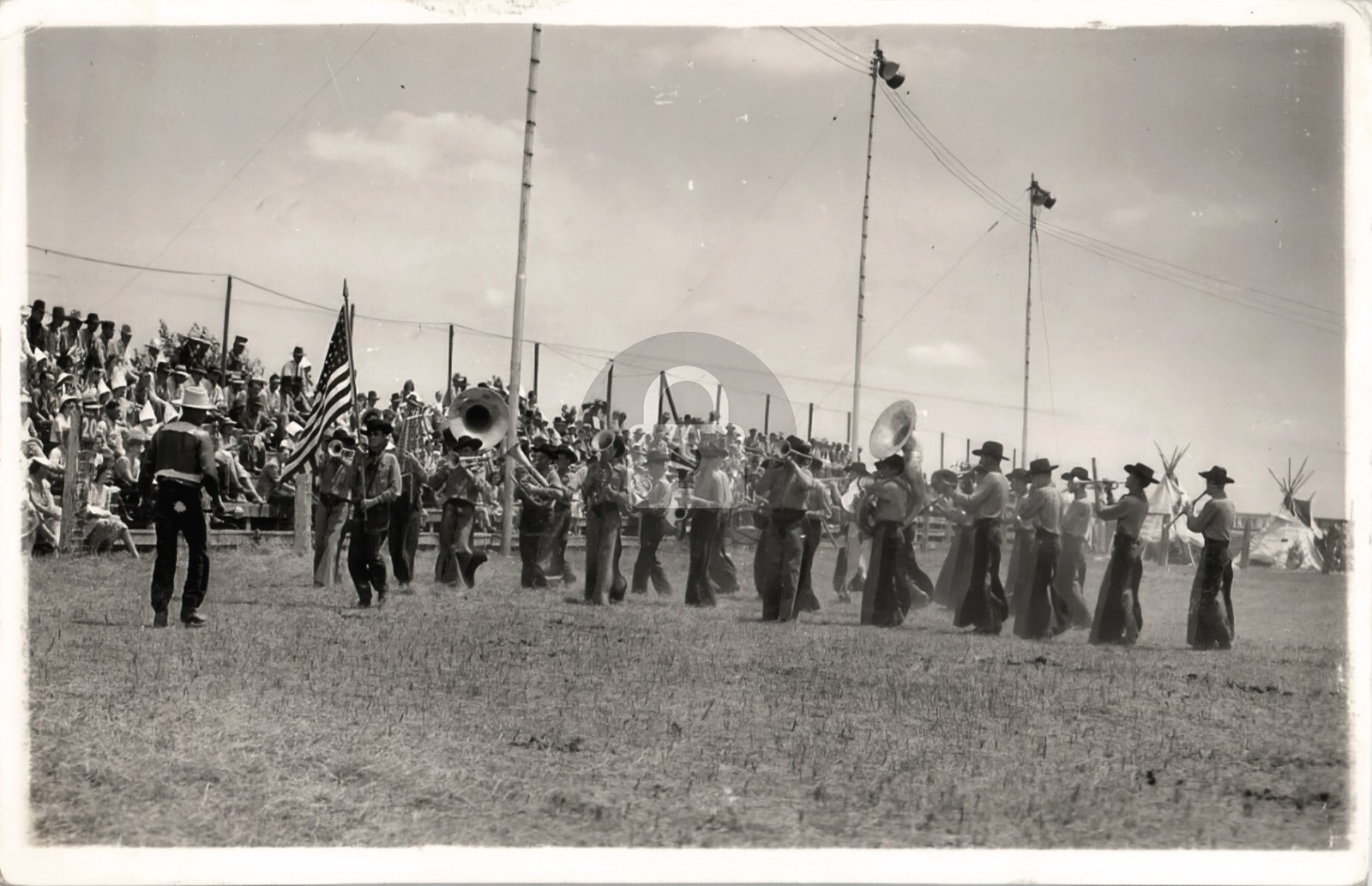 c1940s Cowboy Marching Band Teepee RPPC Photo Postcard COPY c1940s Cowboy Marching Band Teepee RPPC Photo Postcard COPY