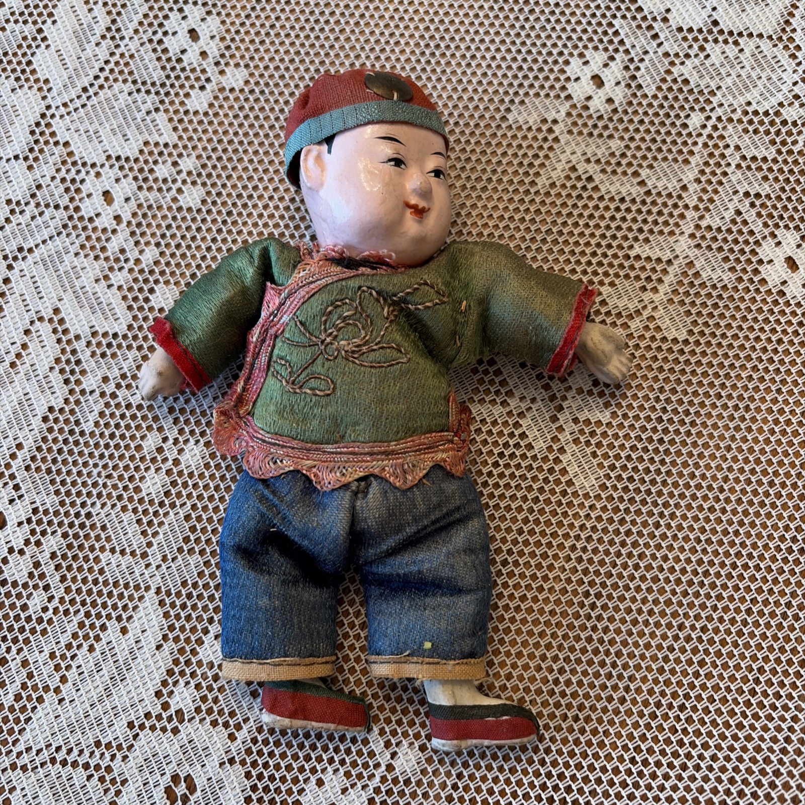 Vintage Chinese Composition Silk Cloth Doll 6\