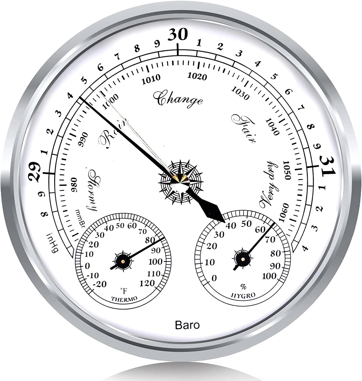 Outdoor Barometer Thermometer Hygrometer - 5in Barometer Weather Station  for