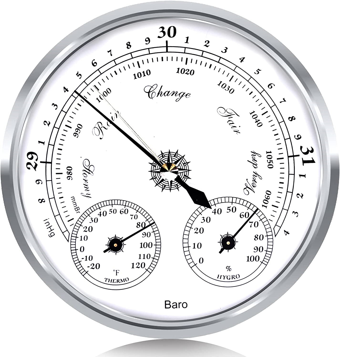 Outdoor Barometer Thermometer Hygrometer Weather Station Wall Mount 5in