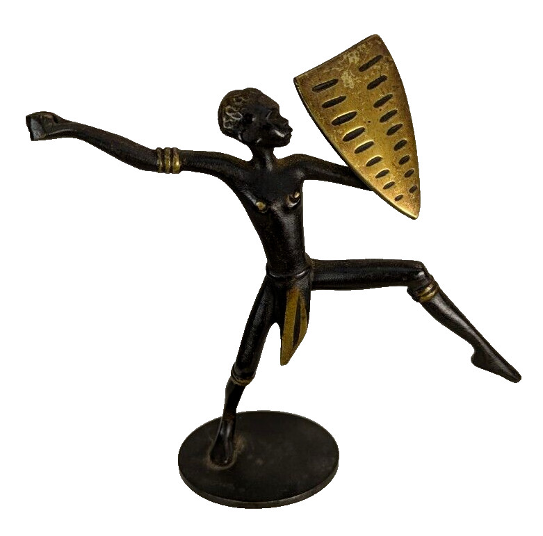 Art deco Bronze African Female Warrior w/shield Spear is missing Richard Rohac