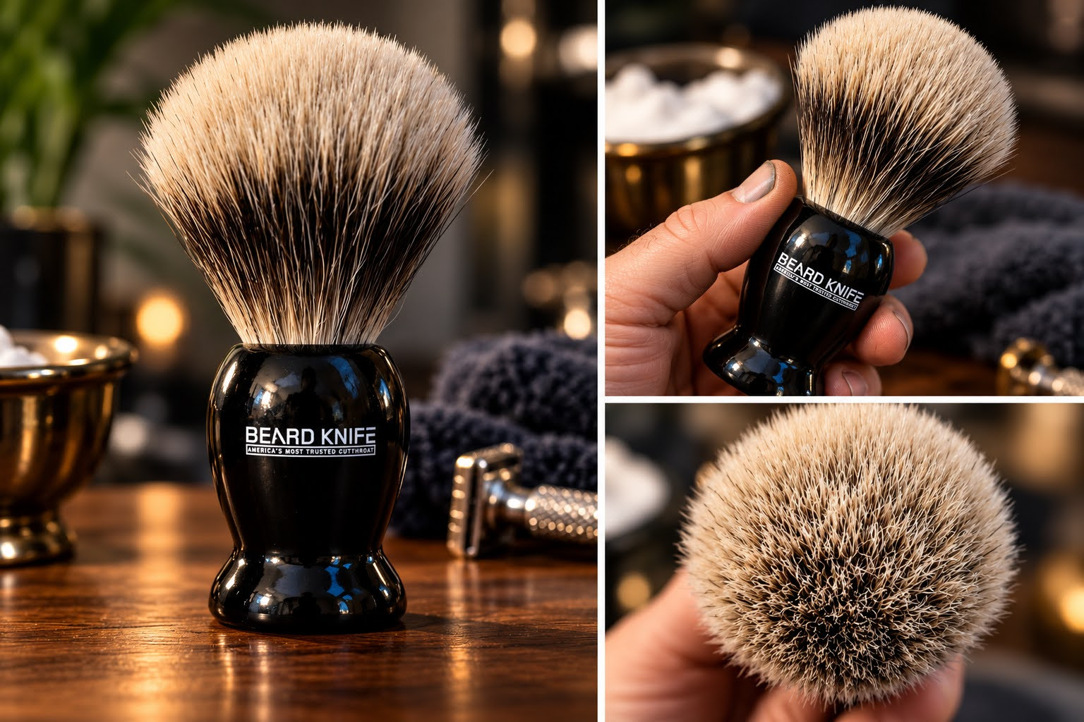 Premium Badger shaving Brush BeardKnife Wet Shaving Mens grooming hand tied knot Premium Badger shaving Brush BeardKnife Wet Shaving Mens grooming hand tied knot