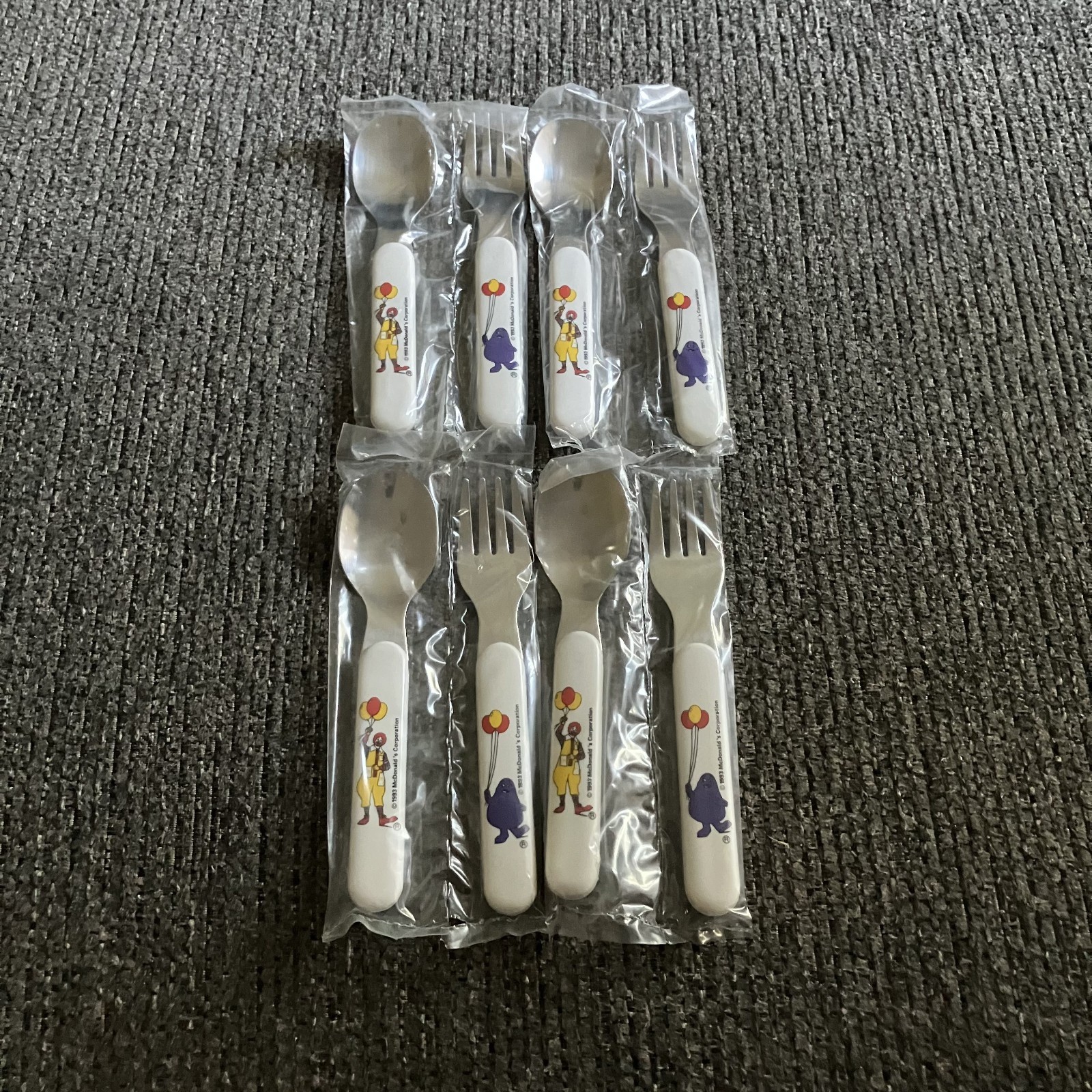 Vintage 1993 McDonald\'s Child Spoon Fork Silverware Ronald Grimace NEW Set of 4