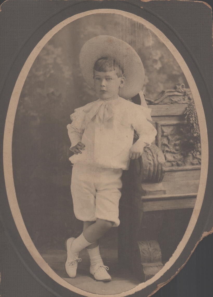 Antique Portrait BOY WITH HAT LEANING ON CHAIR Oval Matt Preowned Note MatDamage