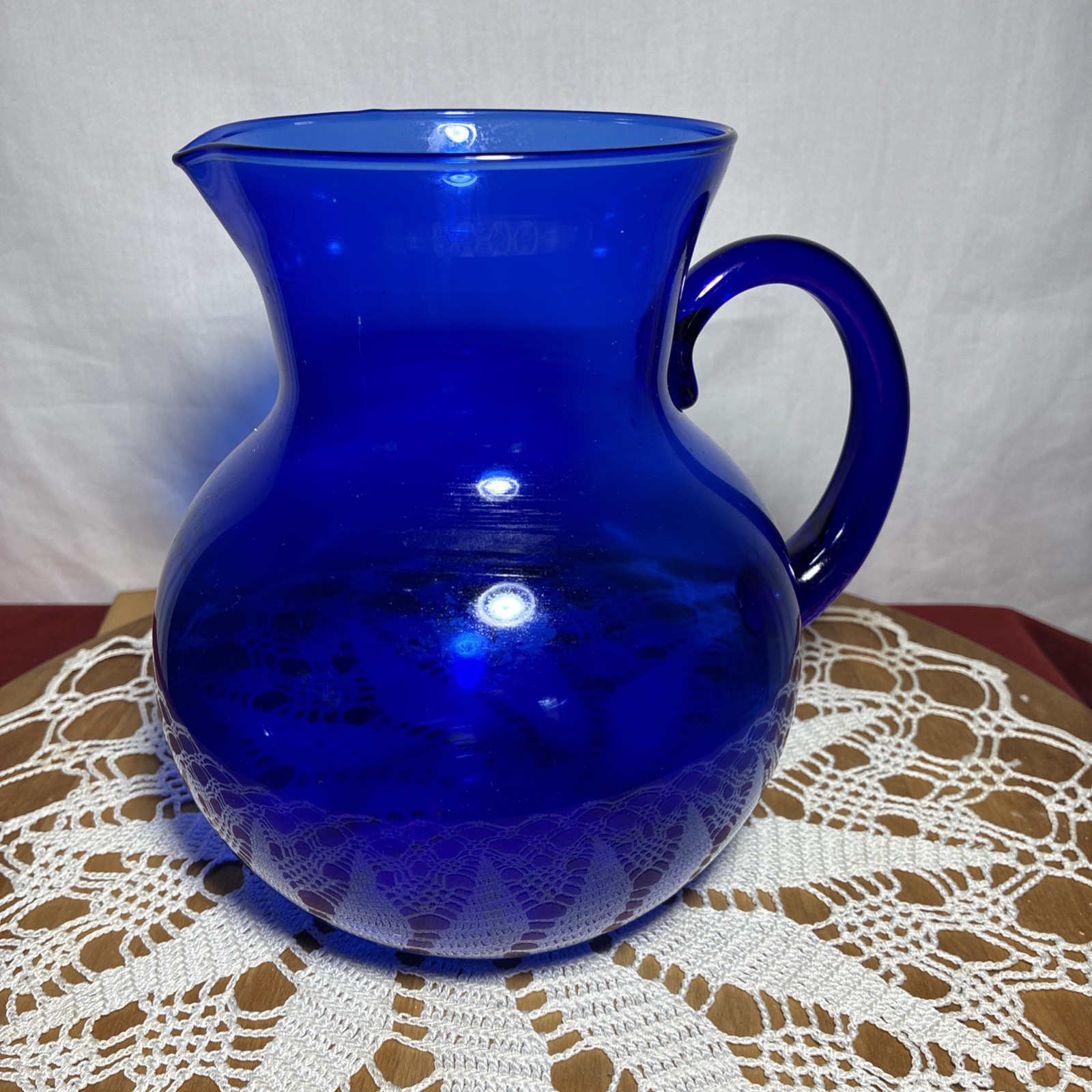 Pitcher Blue Cobalt Hand-Blown Art Glass Medium 7\