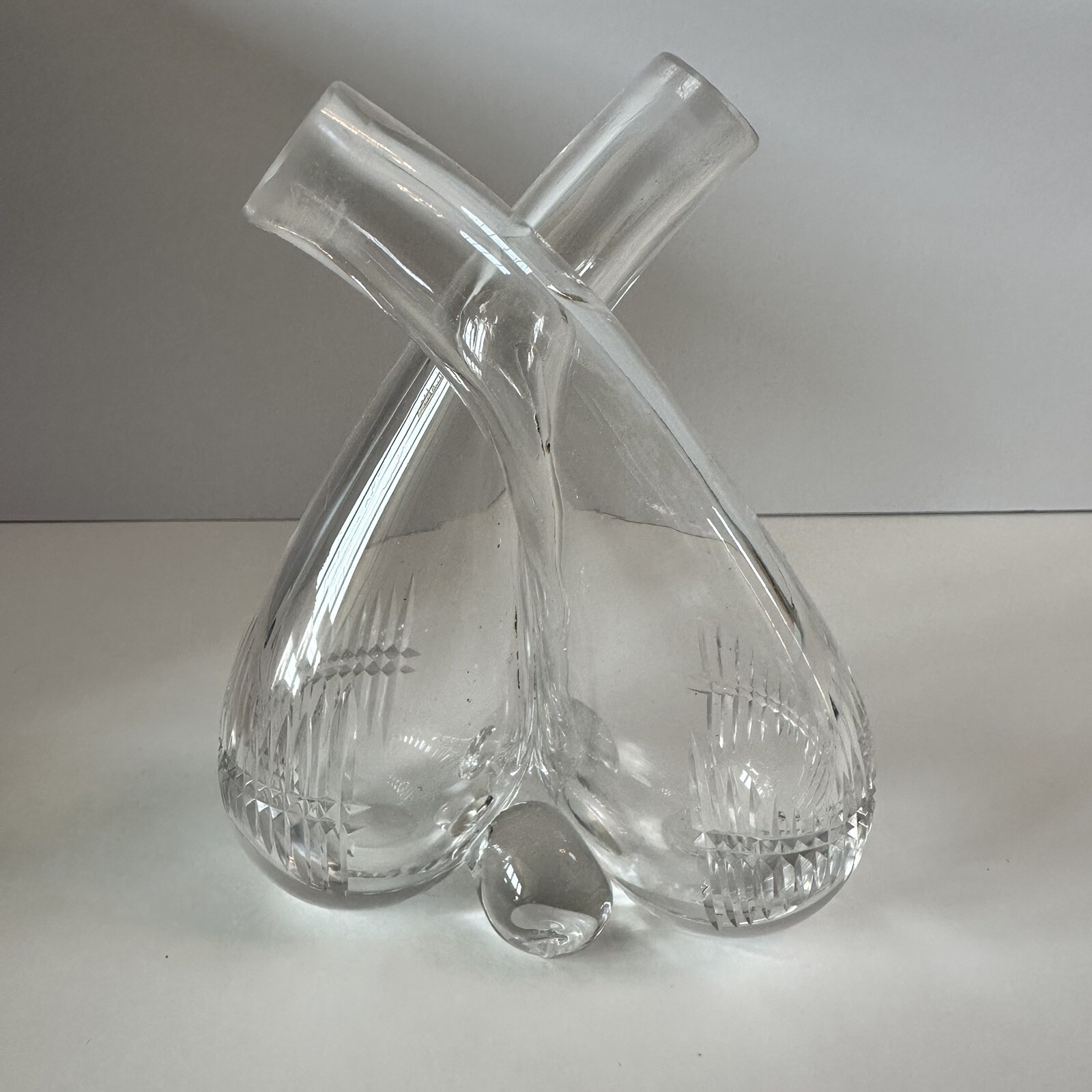 Vintage Clear Glass Double Oil Vinegar Cruet Bottle Art Deco Cross Neck 1920's