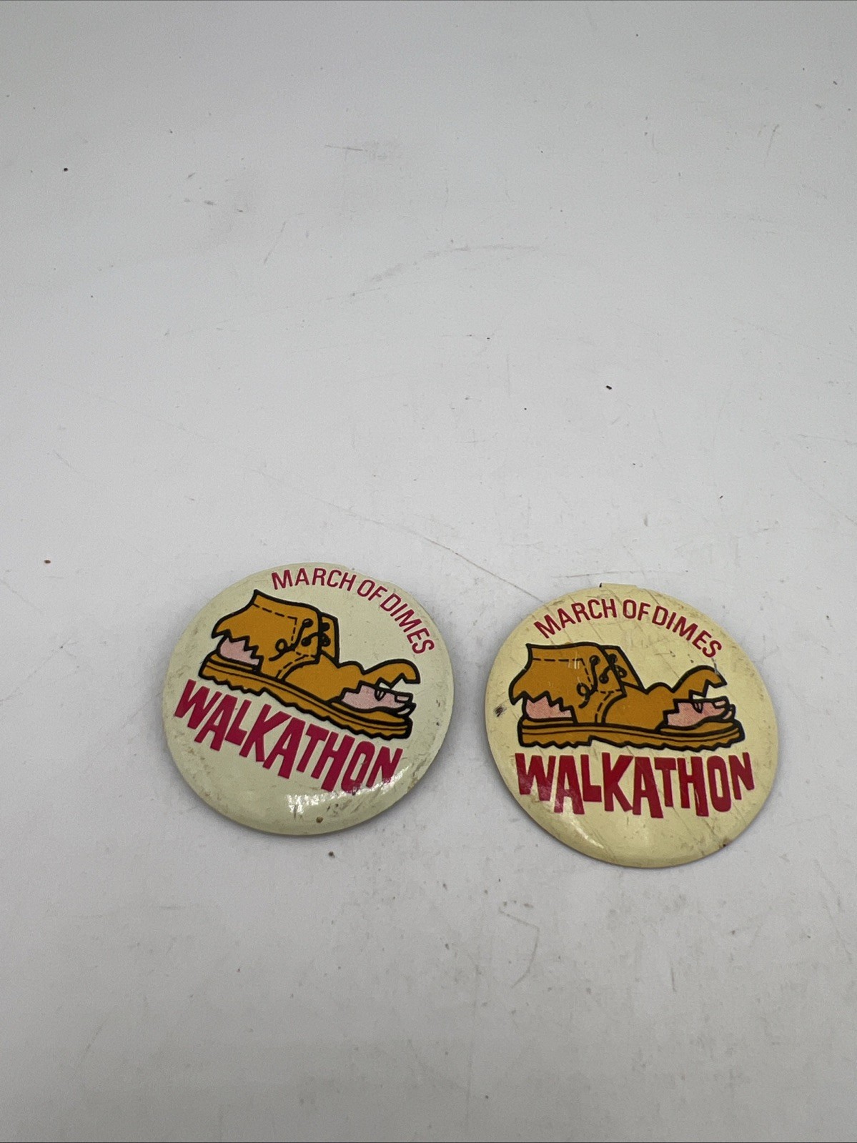 Vintage March of Dimes Walkathon Walk a Thon Boot Tab Top Pin 2 Qty