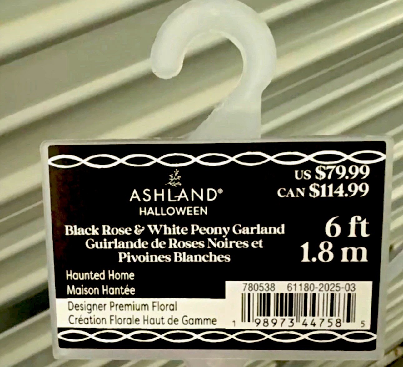 Ashland 6 ft Halloween Garland Black Rose & White Peony Haunted Home Hanging