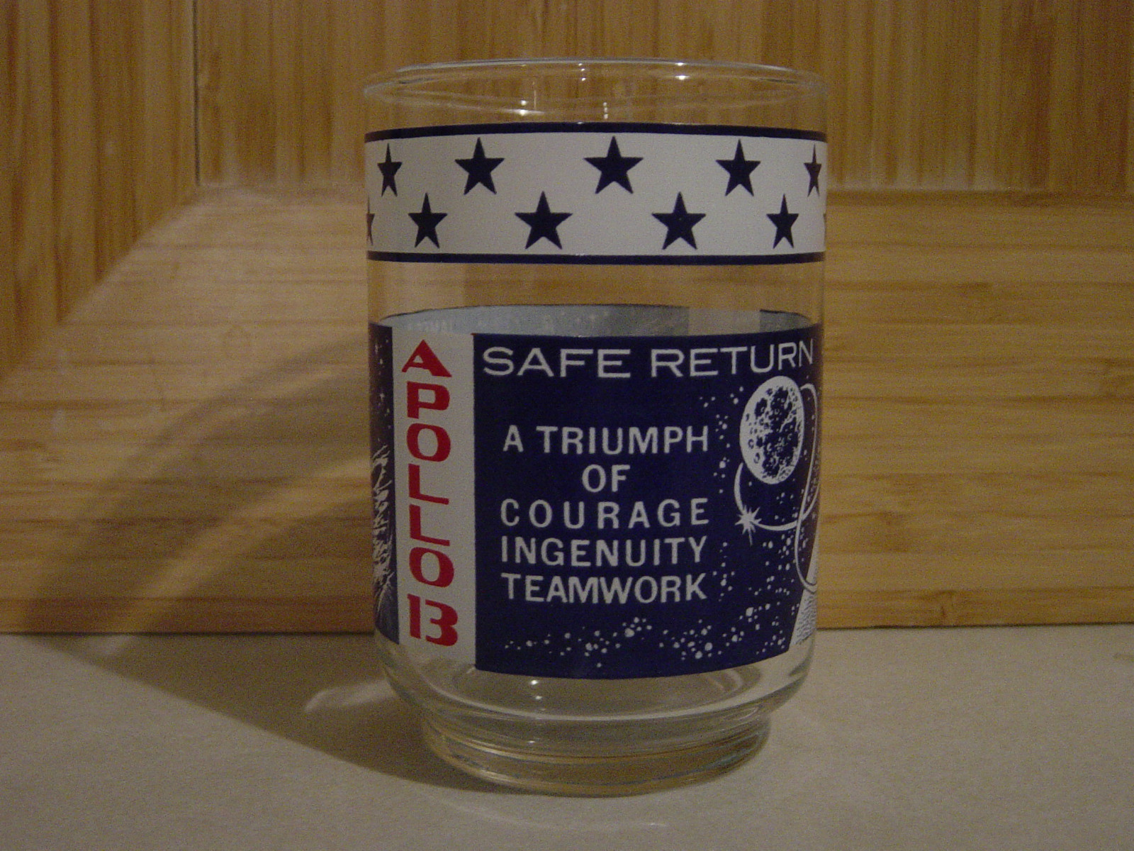 Vintage Apollo 13 Safe Return Glass Juice Glass