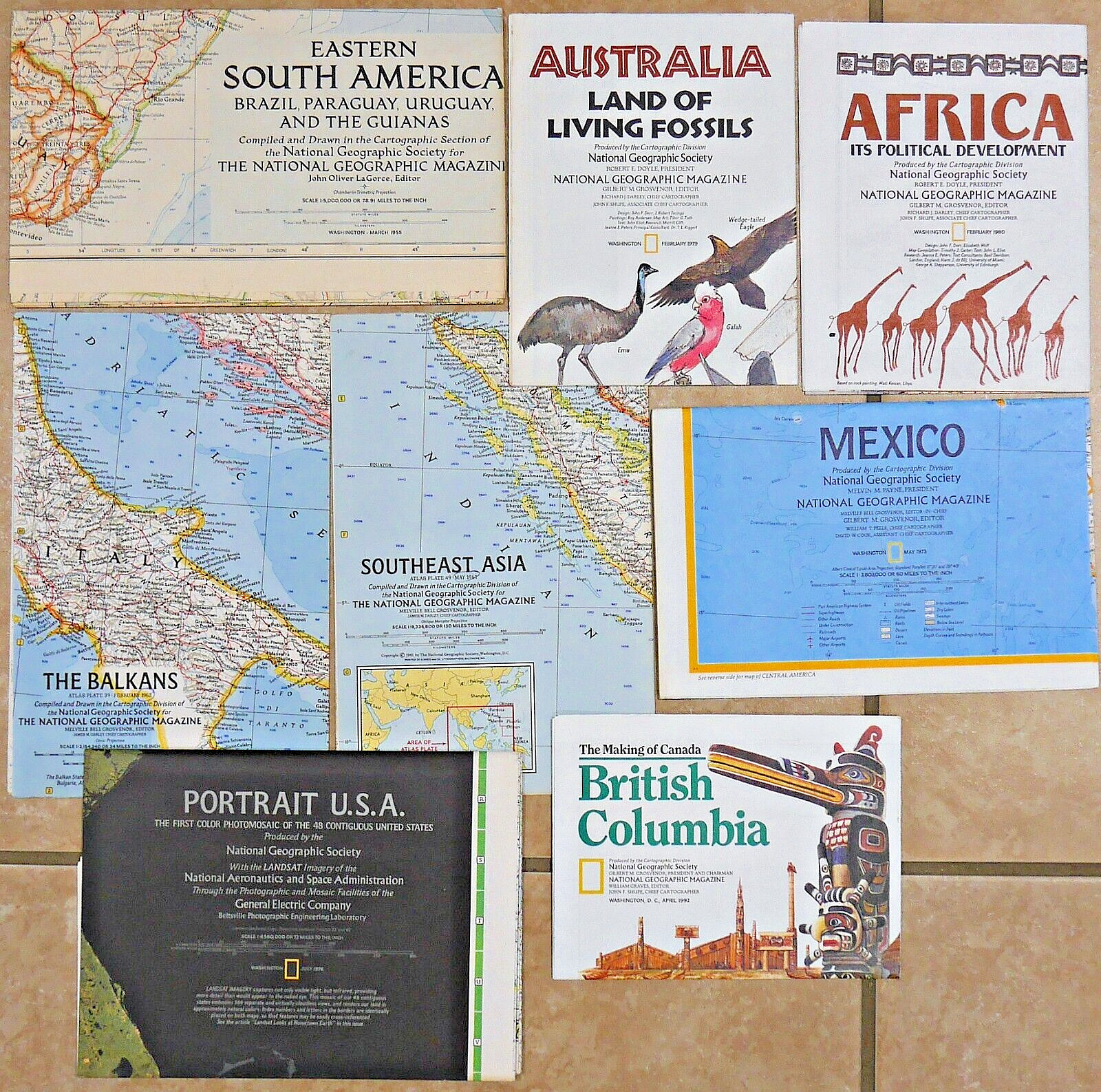 Lot of 8 (Eight) 1955-1992 NATIONAL GEOGAPHIC MAPS - (248)