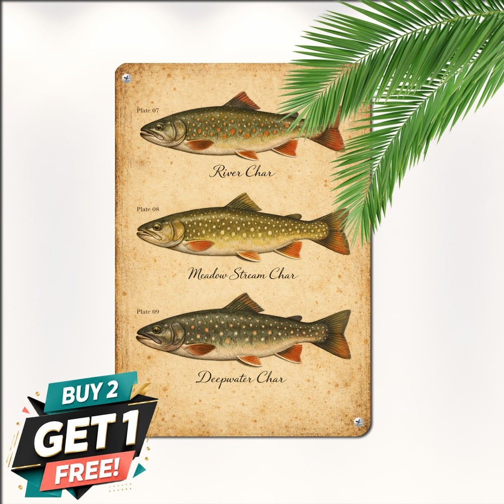 Rainbow Trout Brook Brown Fish Tin Sign River Angler Fly Fishing Metal Plaque