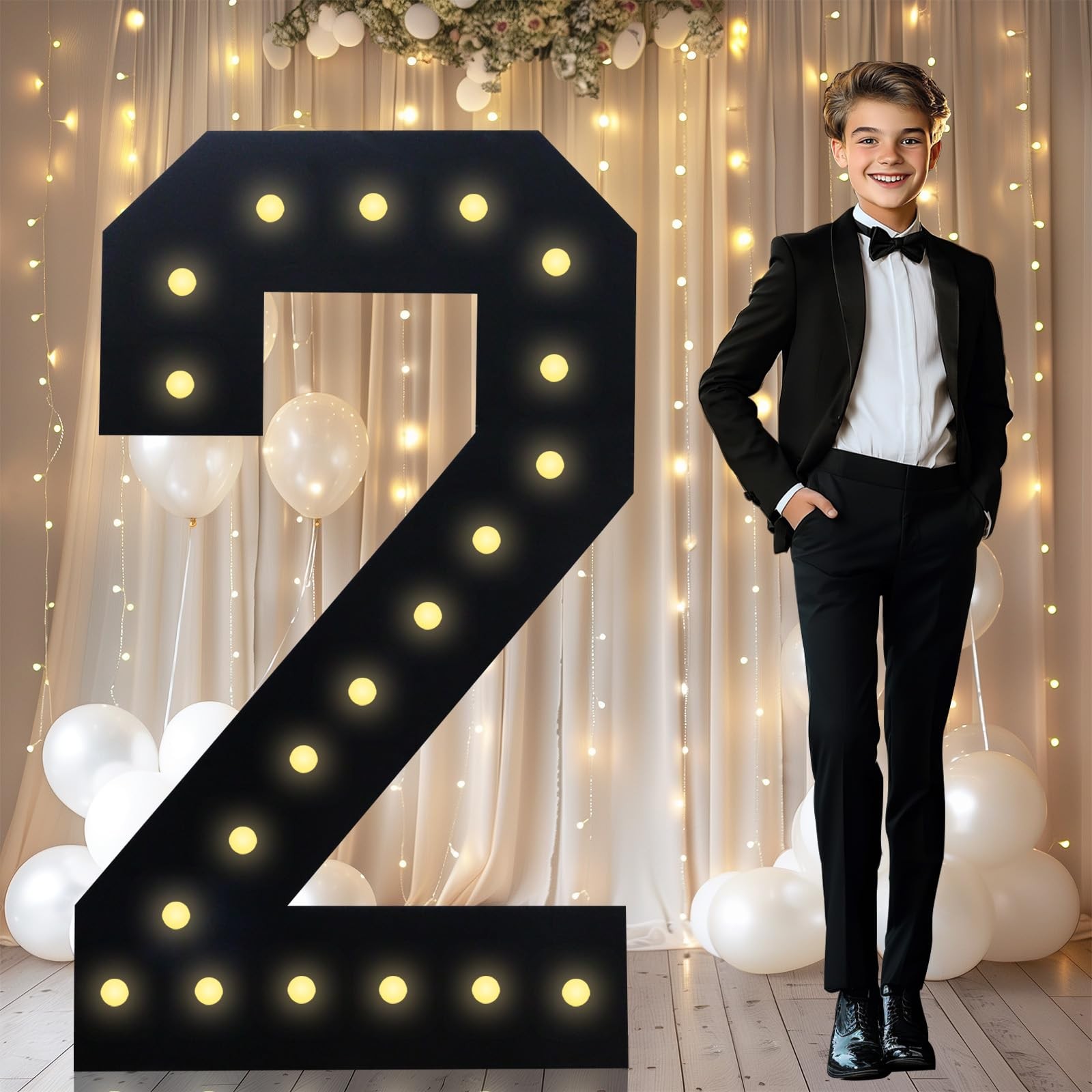 LOBOOM 4FT Marquee Light Up Numbers 2 Black