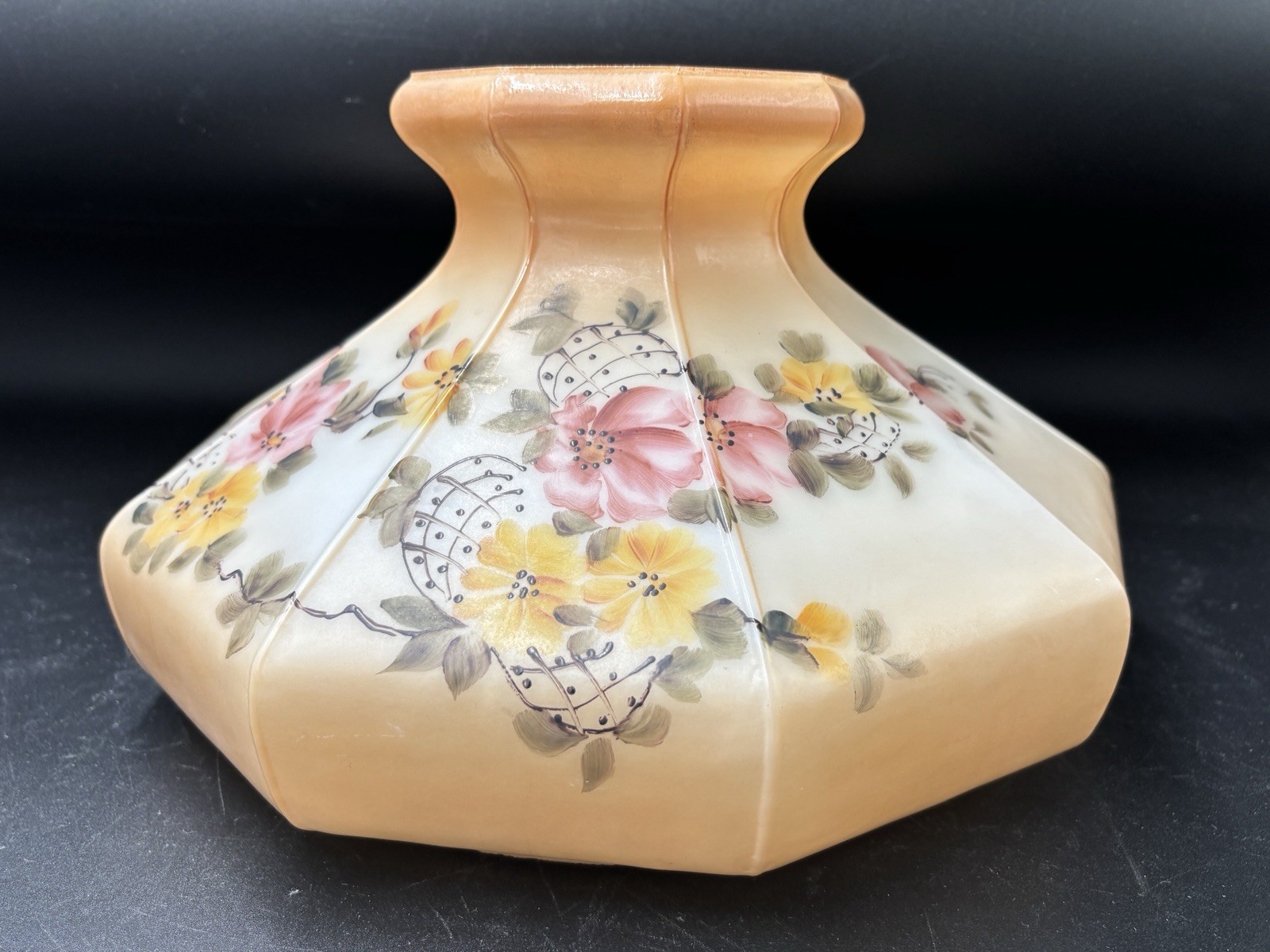 VTG Aladdin Coleman Quick-Lite Hand Painted 9 Panel Glass Lamp Shade 10\