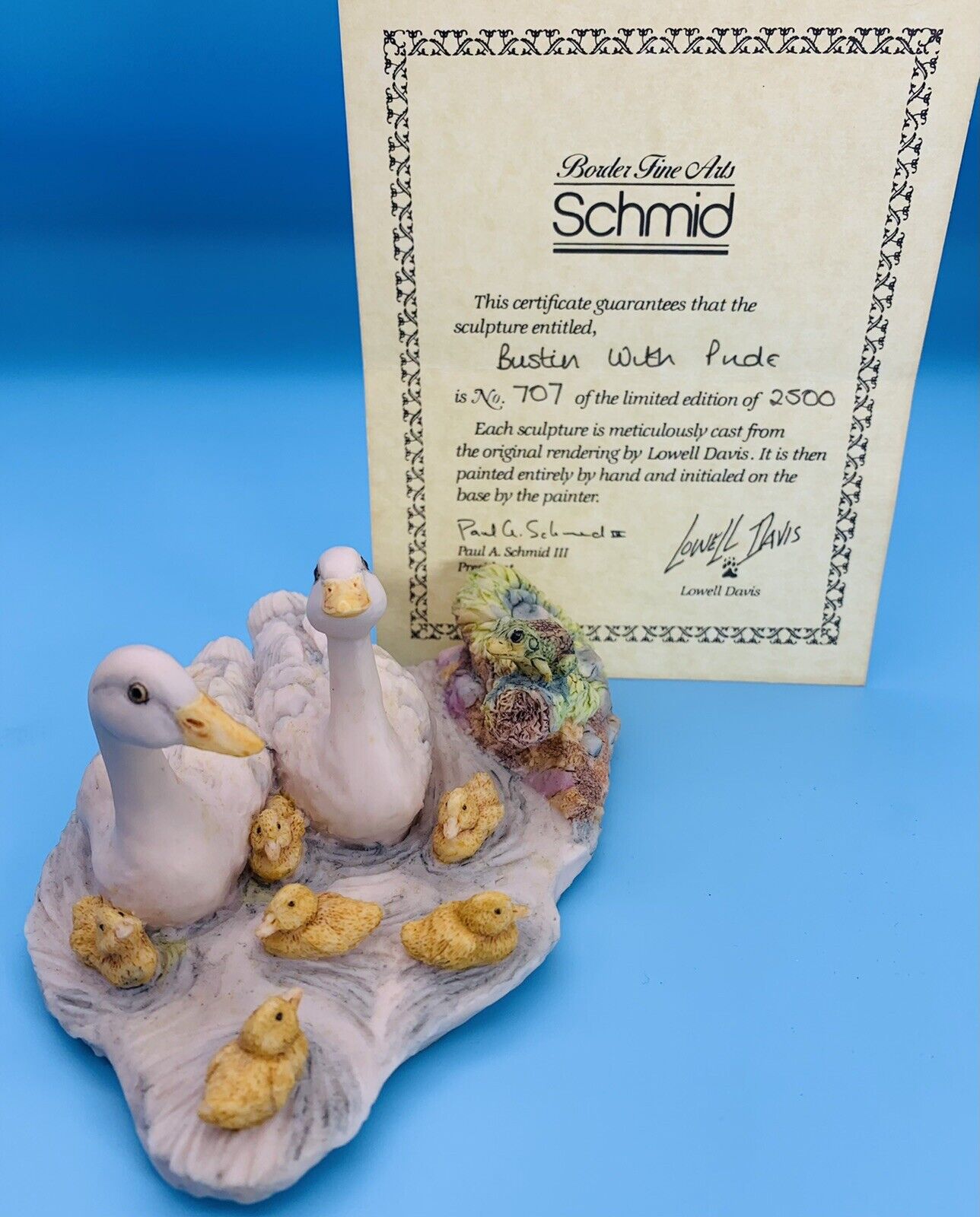 1981 Schmid Lowell Davis LTD Figurine #707 Duck’s Chicks Frog Bustin With Pride