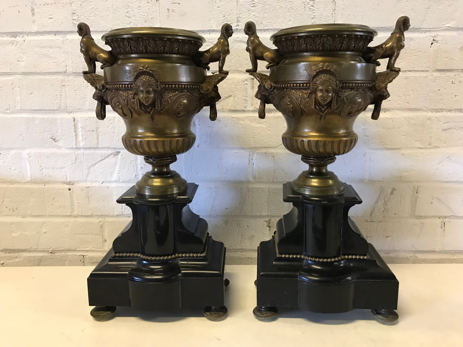 Antique French Bronze Sphinx Urns Palace Versailles Claude Ballin Garniture