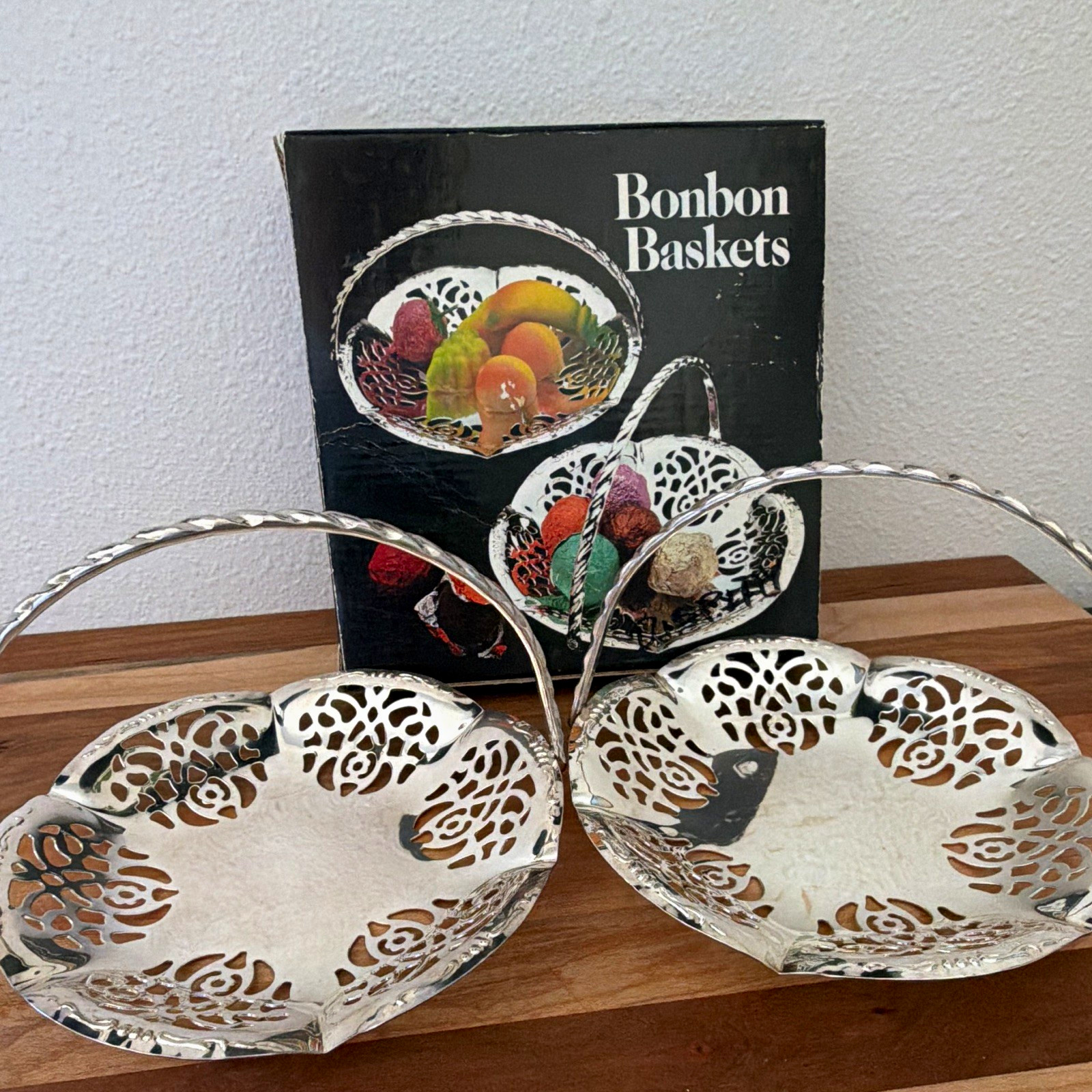 Silverplated Bonbon Baskets Set of 2 Leonard No. 673 Scalloped Edge 6” 1983 VTG
