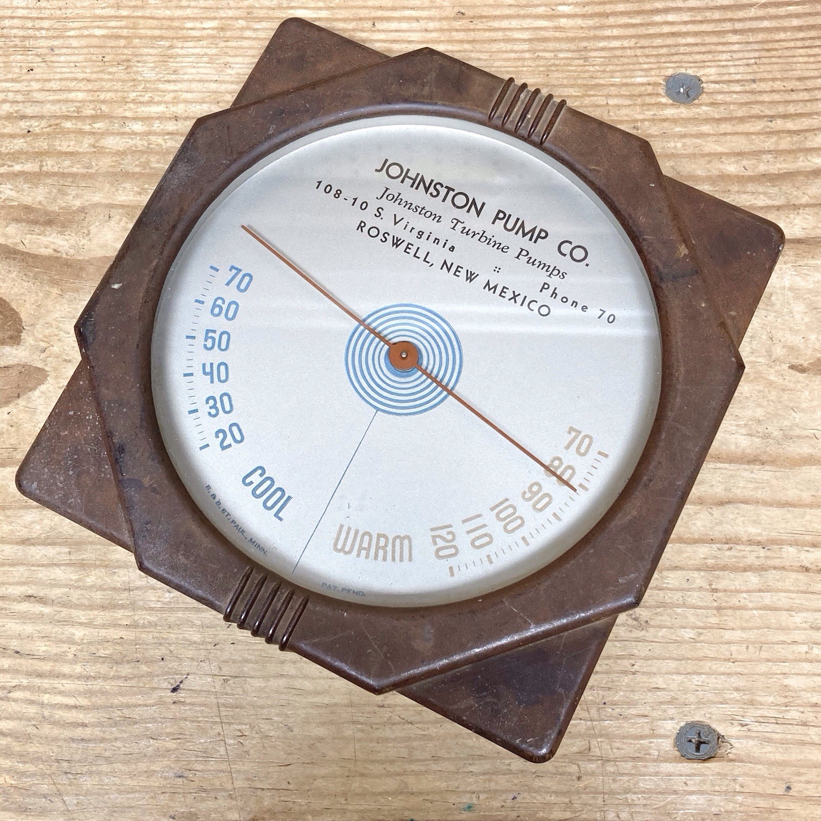 Vintage Deco Johnston Pump Co. Advertising Wall Thermometer