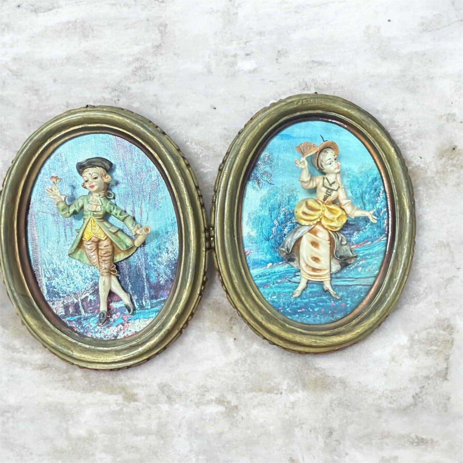Vintage 2pc Empire 3D Wall Decor- Victorian Boy and Girl- Made In Italy