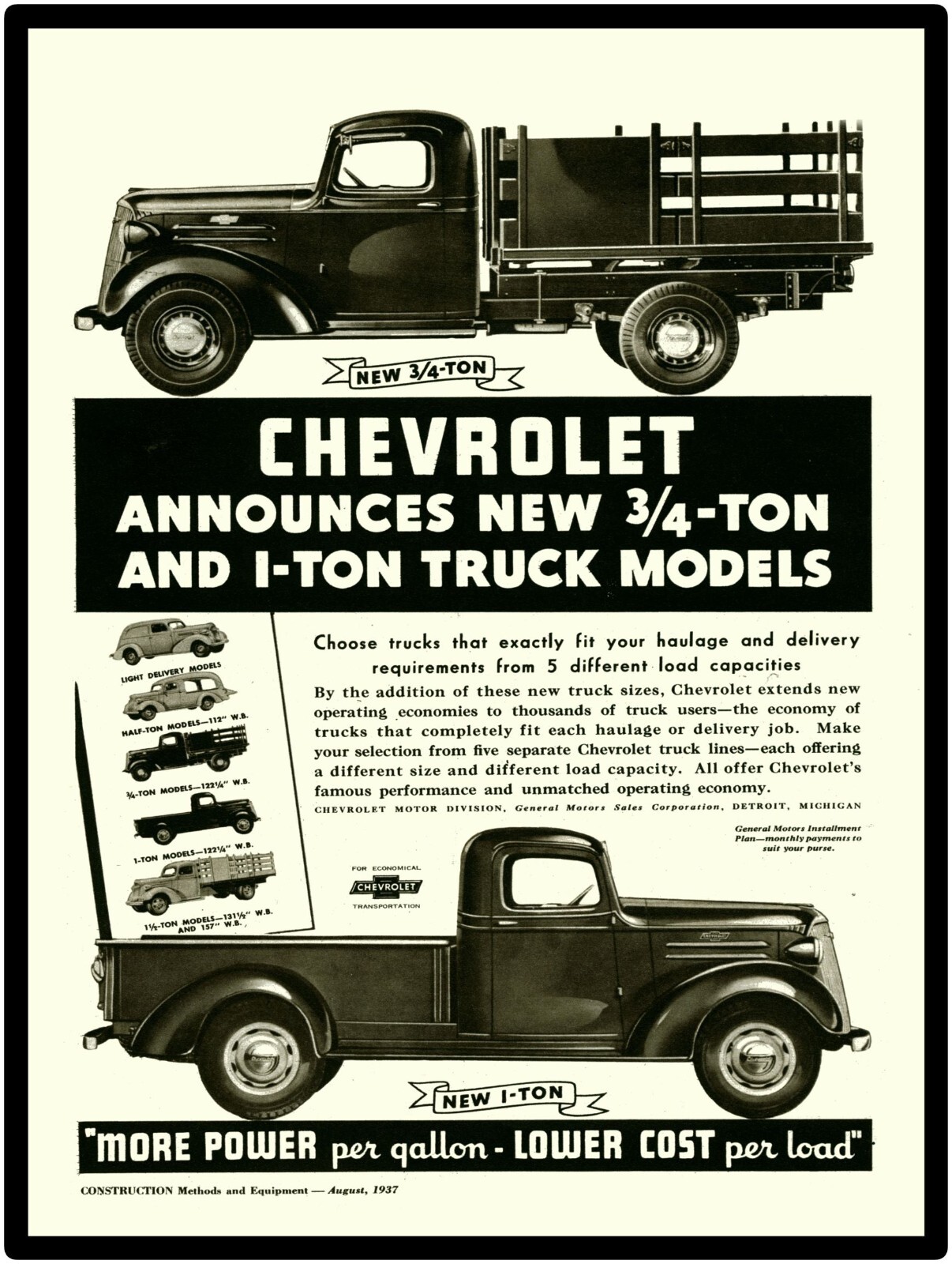 1937 Chevrolet 3/4 & 1 Ton Pickup Trucks NEW Sign 24x30