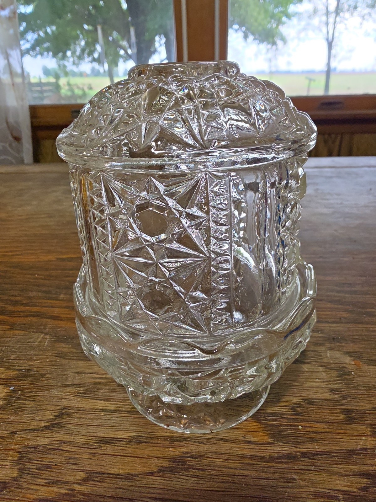 Vintage Clear Indiana Glass Stars and Bars Fairy Lamp
