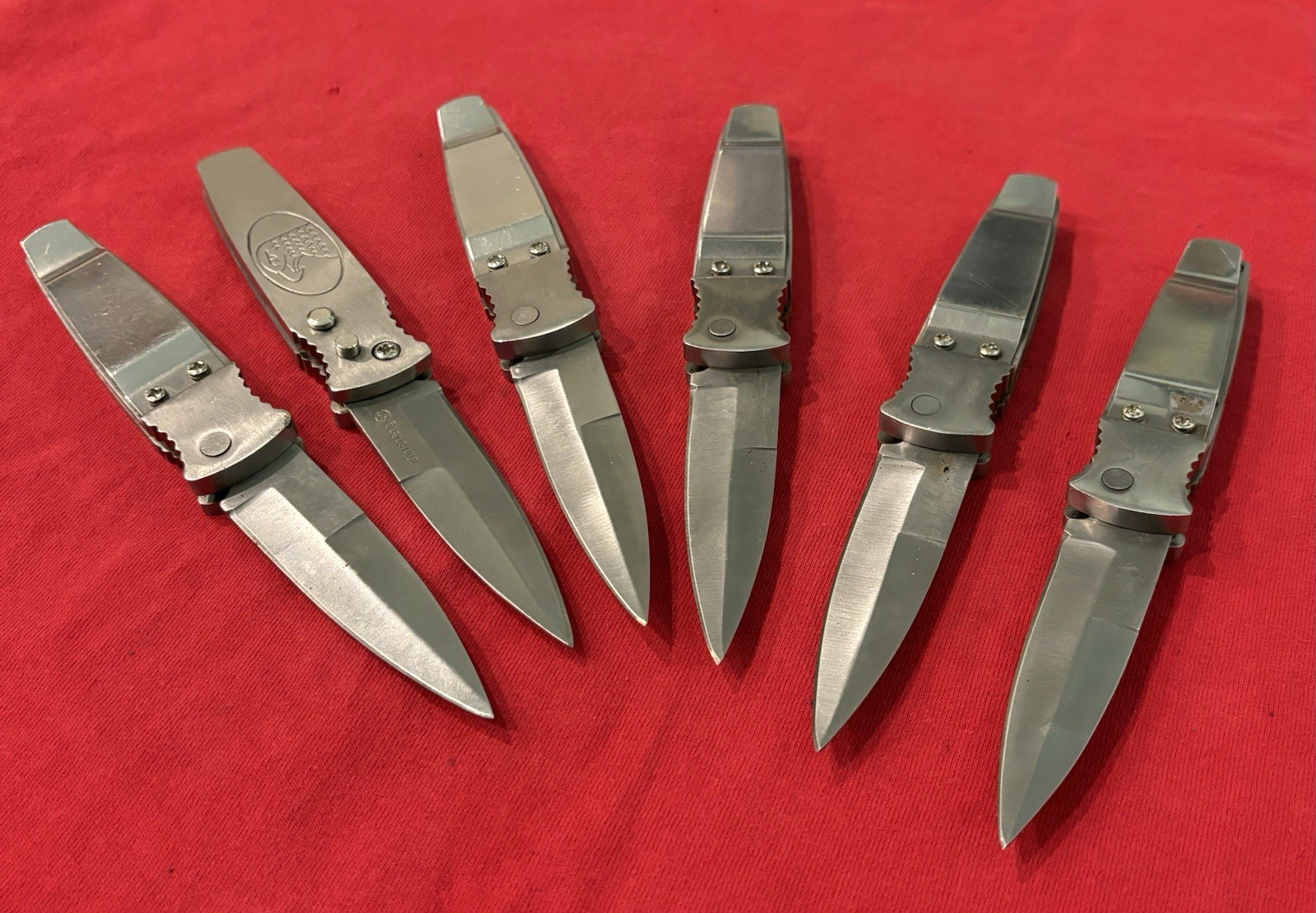 SIX MIN SHENG POCKET KNIVES - ALL STAINLESS STEEL - POCKET CLIP - DAGGER BLADE