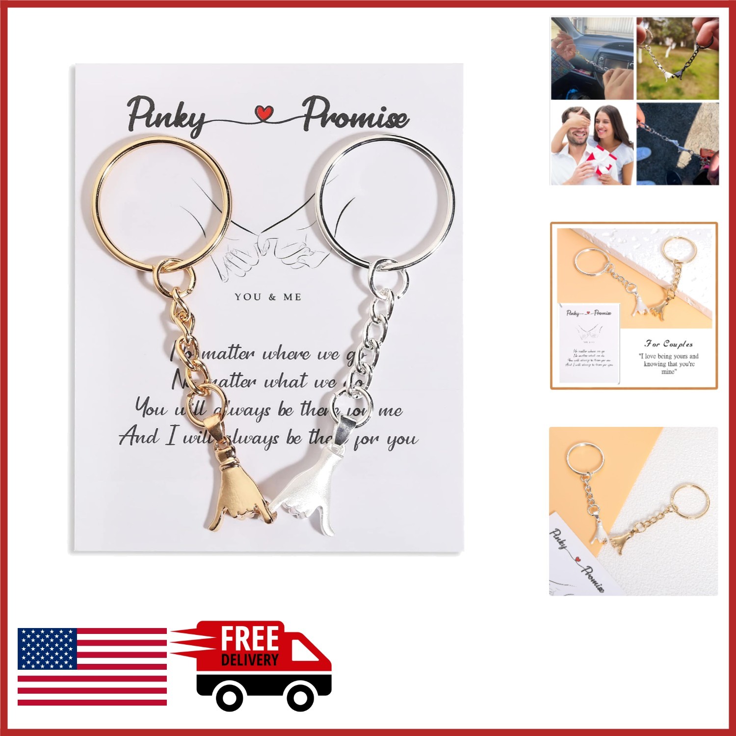 Pinky Promise Keychains for Couples 2Pcs Friendship Gifts for Best Friends