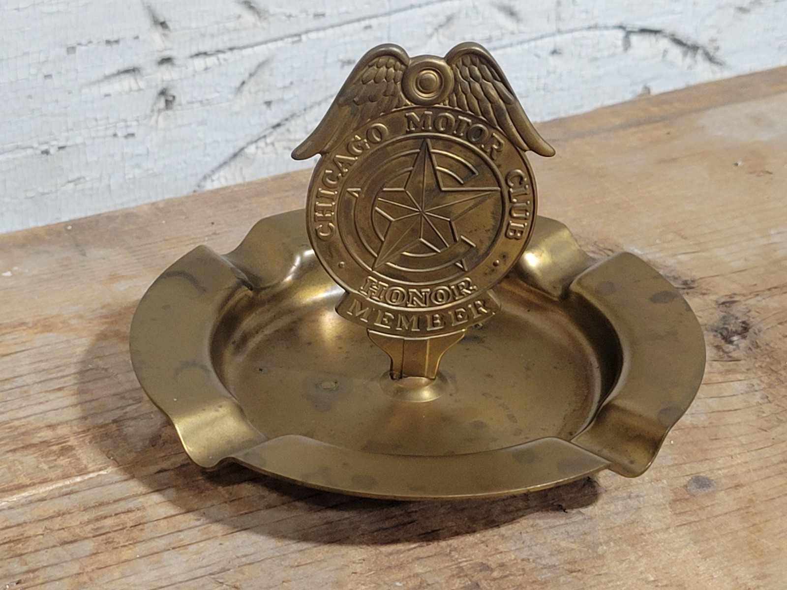 Vintage 1930s Chicago Motor Club Honor Member Brass Cigar Ashtray Badge AAA Auto