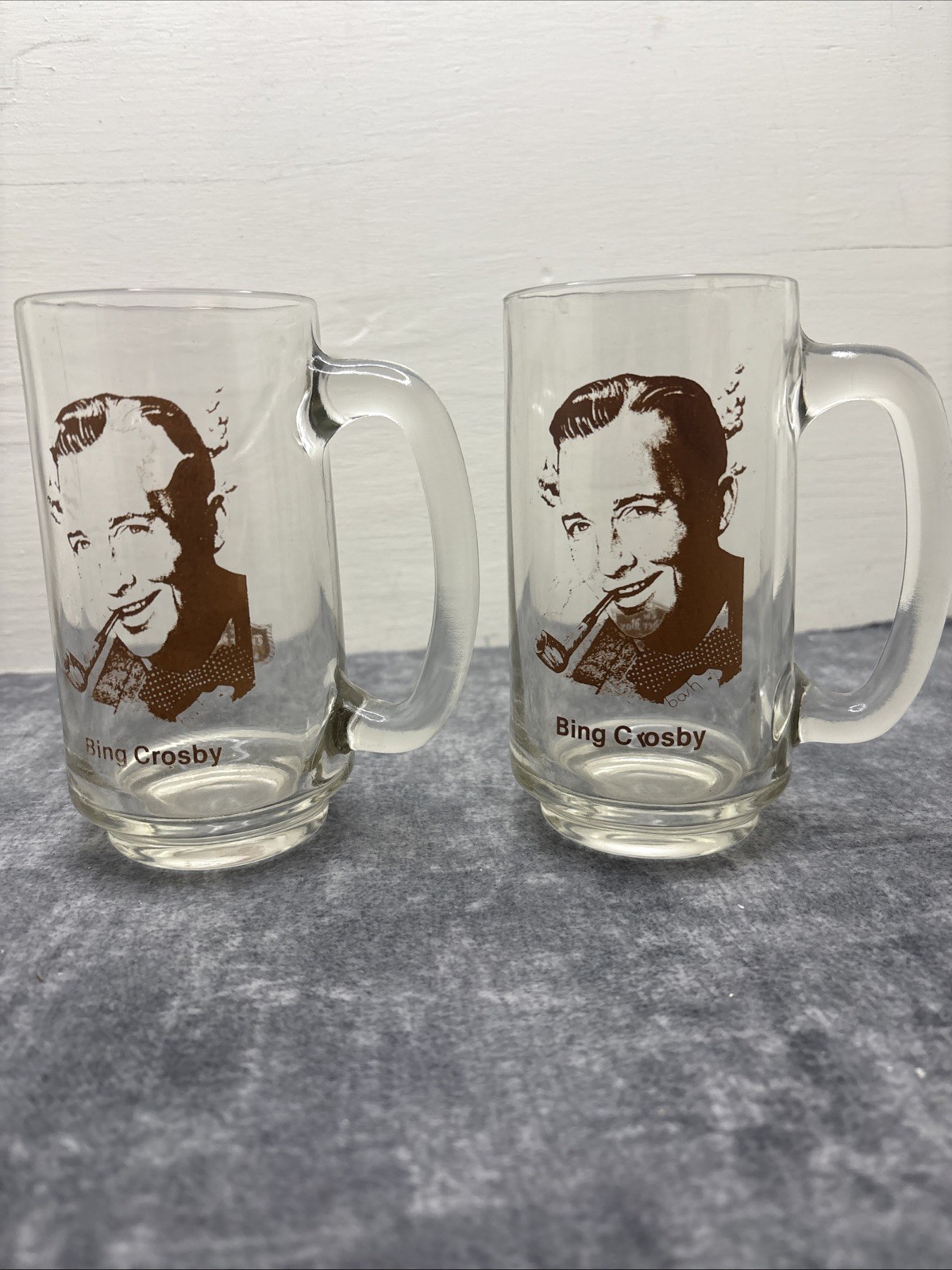 Rare Bing Crosby VTG Glass Mugs from The Tinder Box 5.5\