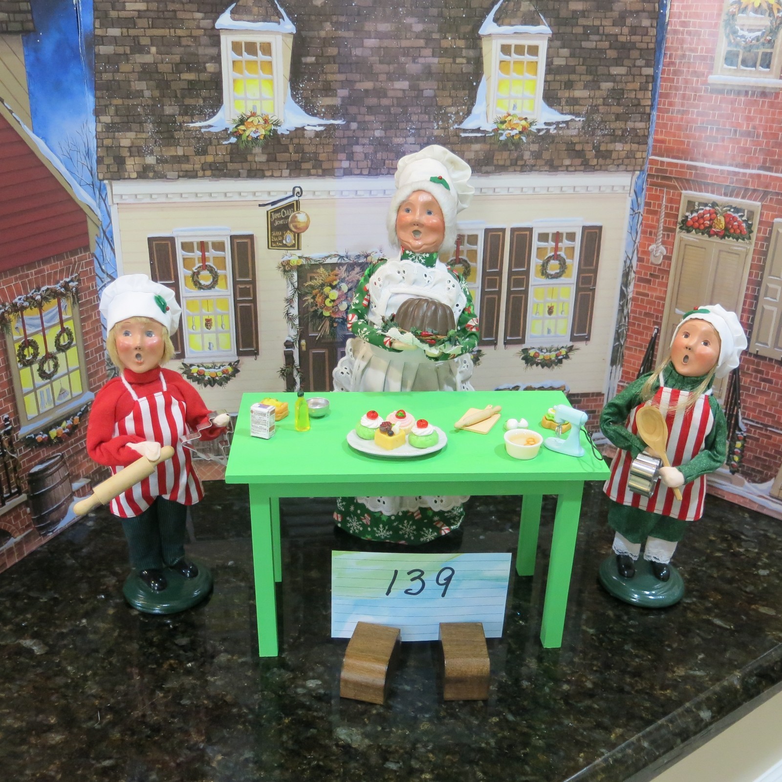 3 Byers Choice Cooks with table  $99 (Lot 139)  from 2013, 2011 and 2011