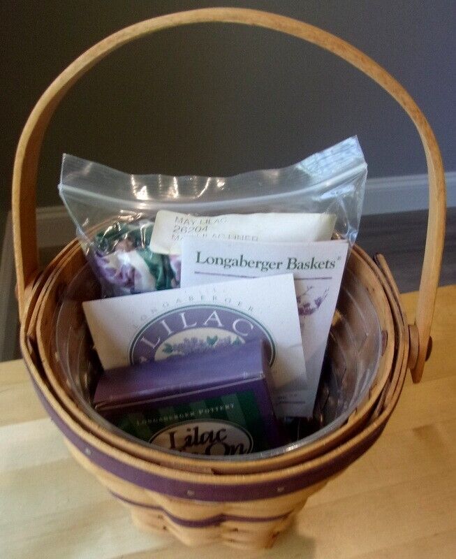 LONGABERGER BASKET 1994 MAY SERIES LILAC BASKET 16209 LINERS, TIE-ON CARD SIGNED